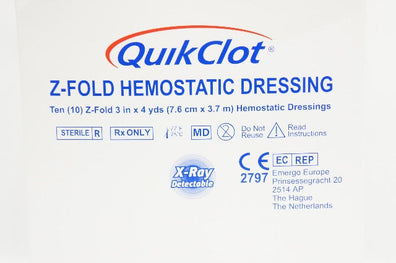 Z-Medica 0487 Quik Clot Z-Fold Hemostatic Dressing 3inch x 4yds - Box of 9